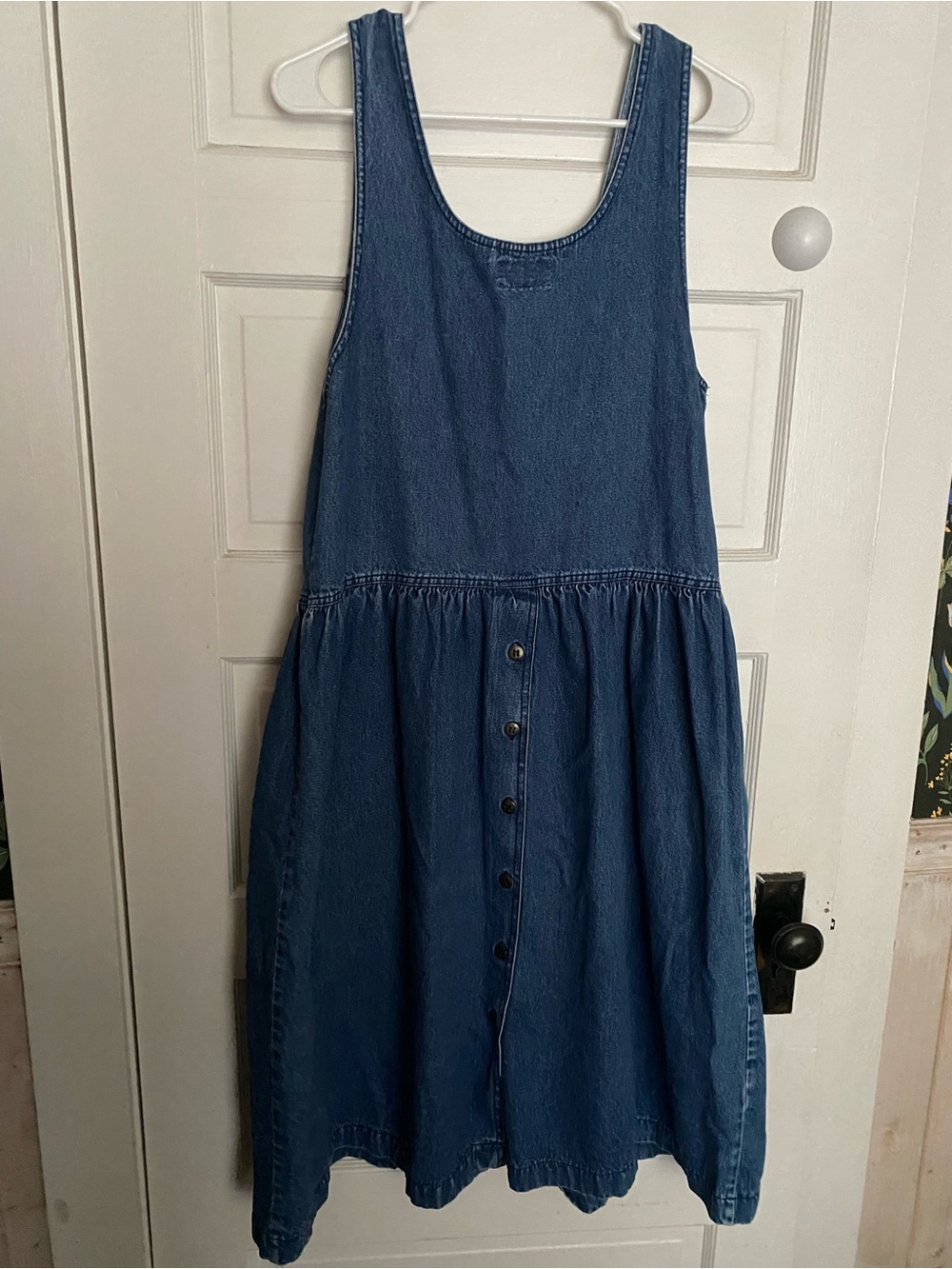 Denim Pinafore Dress with Front Pockets - Picture 2 of 5